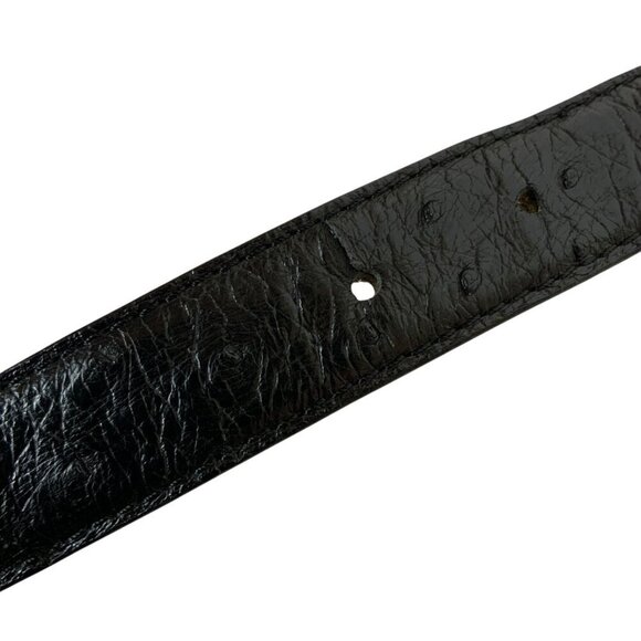 Barneys Mens Belt Black Genuine Ostrich Leather Size 36 Silvertone Buckle Italy - Picture 3 of 6